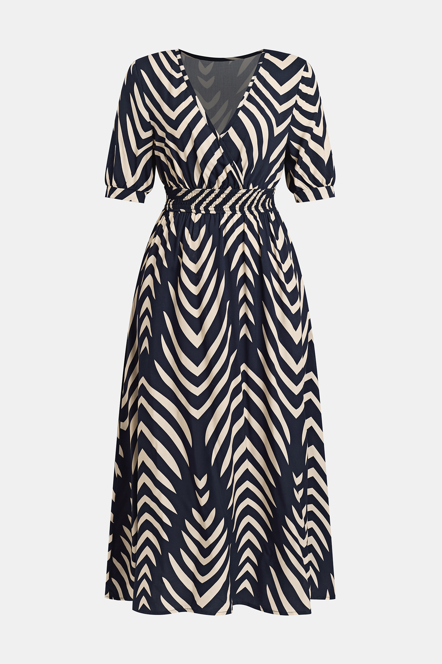 Printed Surplice Short Sleeve Midi Dress